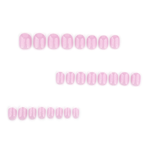 Short Round Press On Nails Pink Glitter French White Tip Oval False Nails With Glue For Women Daily DIY Manicure