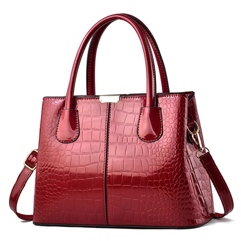Women Fashion Crocodile Pattern Handbag Shiny PU Leather Large Capacity Shoulder Crossbody Bag Elegant Tote Satchel