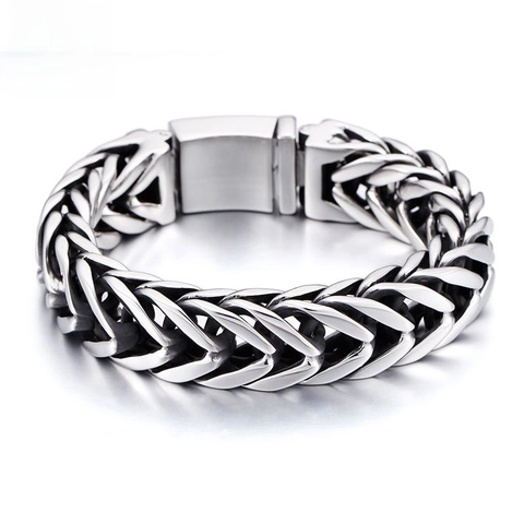 Pulsera De Cadena Trenzada De Acero Inoxidable 316L Cierre De Caja Estilo Punk Joyería Masculina Para Hombres Plateado