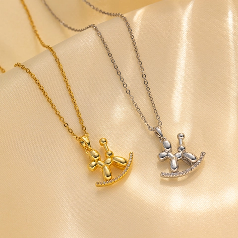 Collana Con Pendente Cane Palloncino Acciaio Al Titanio Rhinestone Cavallo A Dondolo Gioielli Clavicola Per Donna