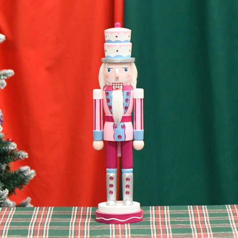 Nutcracker Soldier Wooden Ornament Macaron Pink Cake Hat Dessert Theme Christmas Home Decor Figurine Gift