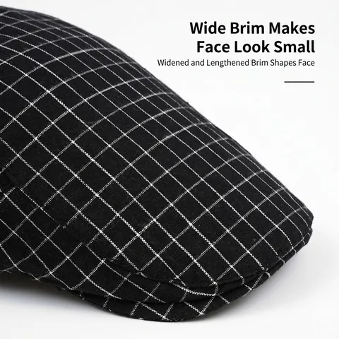 Béret Rétro à Carreaux Homme Style Britannique Casquette Plate Mélange de Laine Ajustable Décontracté
