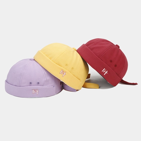 Berretto Docker in Cotone Retrò per Uomo Donna Ricamo Lit Regolabile Senza Tesa Miki Hat Hip Hop Sailor Cap Accessorio Streetwear
