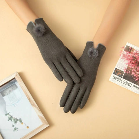 Guantes de Invierno Cálidos de Terciopelo De Lindos para Mujer Guantes de Ciclismo con Pantalla Táctil Espesados Con Decoración de Bolas de Peluche