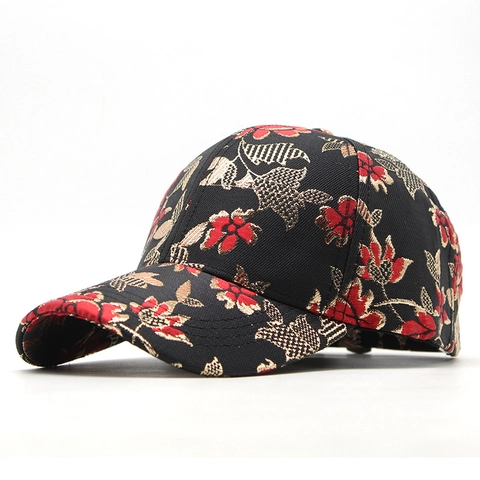 Vintage Floral Jacquard Baseball Cap Metallic Embroidery Hip Hop Sun Hat Adjustable Outdoor For Women Men