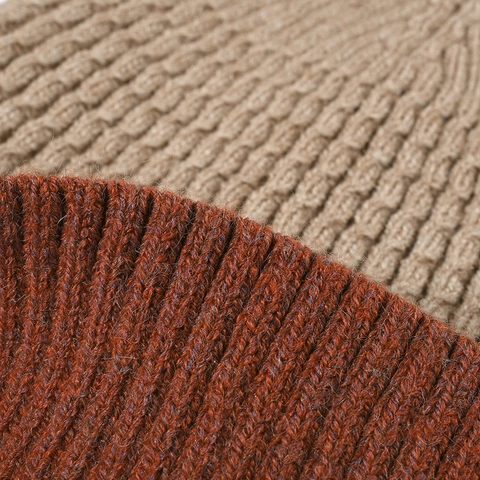 Gorro De Punto Bicolor Color Block Forro Polar Invierno Cálido Aire Libre Gorro Grueso Textura Acanalada Unisex