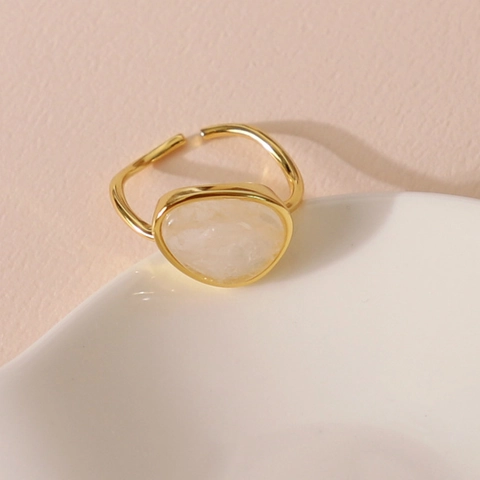 Anello In Argento Sterling 925 Con Cristallo Bianco Regolabile Fascia Aperta Pietra Irregolare Gioiello Elegante Minimalista Per Donna