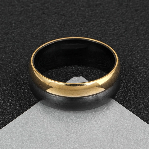 Anello A Fascia In Acciaio Inossidabile Minimalista Uomo Donna Bicolore Nero Oro Lucidato Spazzolato Stile Industriale