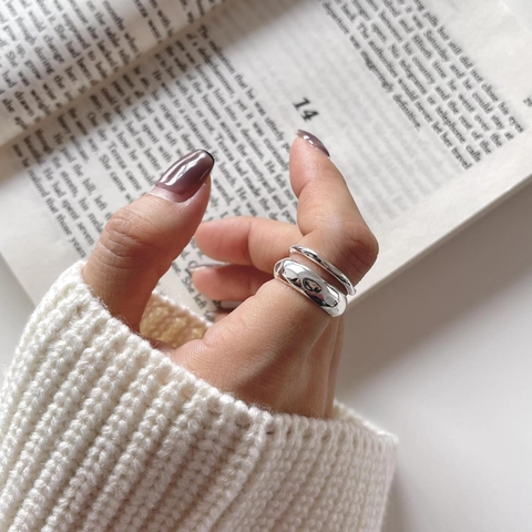 925 Sterling Silber Unregelmäßiger Zweischichtiger Verstellbarer Offener Ring Minimalistisches Texturiertes Design