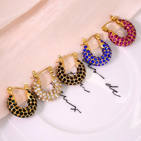 Edelstahl Strass Creolen Französischer Stil U-förmige Bunte Kleine Ohrringe Für Damen Niche Mode Schmuck