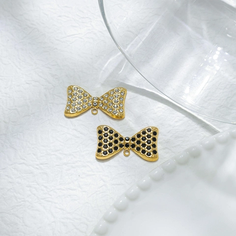 Stainless Steel Bow Knot Pendants Cute Rhinestone Charms For DIY Jewelry Making Necklaces Keychains Sweet Style For Women
