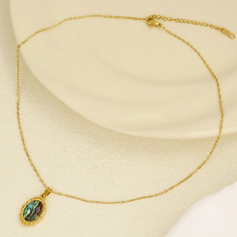 304 Stainless Steel Oval Pendant Necklace Natural Abalone Shell White Mother Of Pearl 18K Gold Plated Vintage Jewelry