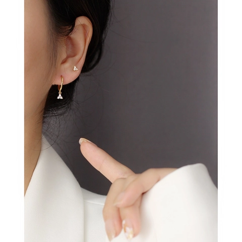 925 Sterlingsilber Strass Creolen Für Damen Minimalistischer INS Stil Dreifach Drop Geometrischer Schmuck Geschenk Gold Silber