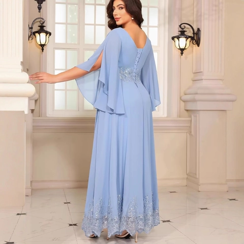 Formal Evening Gown Chiffon Long Dress With Embroidery And Sequins For Party Wedding Guest Mother Of The Bride A-Line
