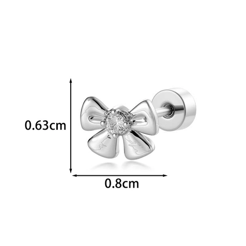 Bowknot Cartilage Earring Stud Titanium Steel Rod Copper Zircon Sweet INS Style Helix Screw Back Body Jewelry For Women
