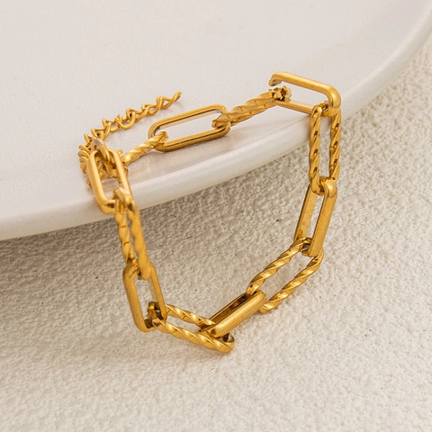 Bracciale in Acciaio Inossidabile Placcato Oro 18K con Strass per Donna Bracciale a Catena Cava Personalizzato Regolabile