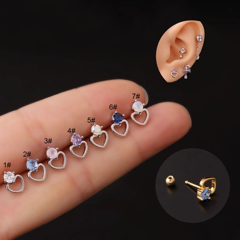 Pendientes De Cartílago Corazón Hueco Acero Inoxidable Cobre Circonita Piercing Joyería Moda Mujeres