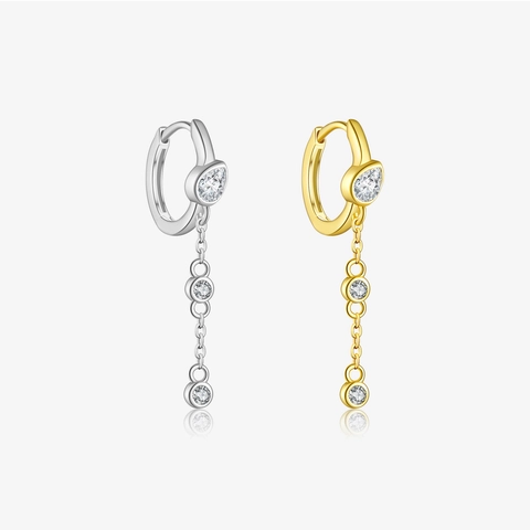 Orecchini a Cerchio con Nappa in Argento Sterling S925 per Donna Orecchini Pendenti Lunghi Minimalisti con Strass Gioielli