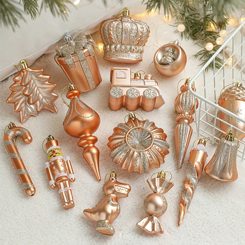 Addobbi Natalizi Pendenti Oro Rosa Plastica Glitter Decorazioni Per Feste Festive Treni Schiaccianoci Forme Caramelle