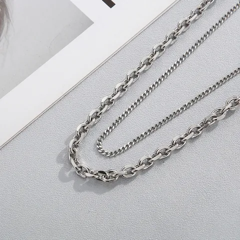 Stainless Steel Layered Necklace Hip Hop Punk Toggle Clasp Cuban Chain O-Link Minimalist Jewelry For Men Women Unisex