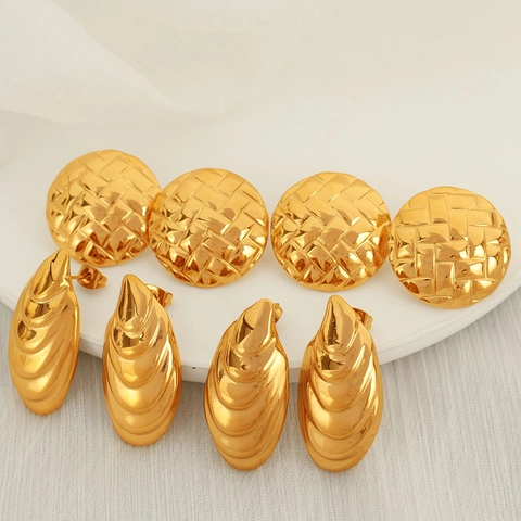 Pendientes Geométricos de Acero Inoxidable Vintage para Mujer con Forma de Concha Redonda Tejida Chapados en Oro y Plata