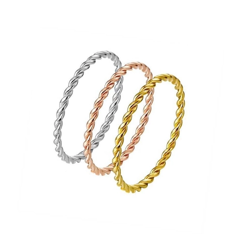 Twisted Rope Ring Stainless Steel 18K Gold Plated Minimalist Slim Band For Women Men Couples Geometric Elegant Jewelry