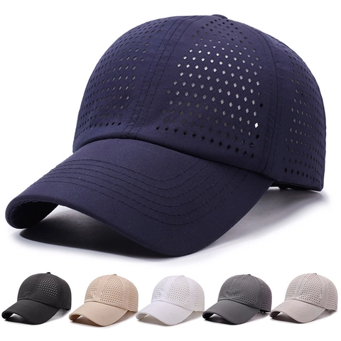 Gorra De Béisbol De Poliéster De Secado Rápido Transpirable Perforada Cortada Con Láser Sombrero De Sol Ajustable