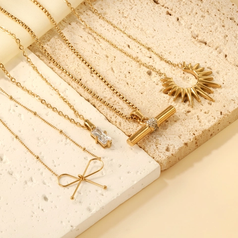 Ketting Roestvrij Staal Verguld Zirkonia Geometrische Hanger Minimalistische Sieraden Voor Dames