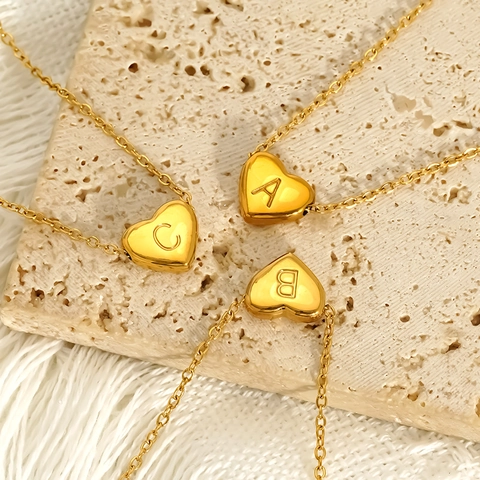 Heart Initial Necklace Titanium Steel Gold Plated Minimalist Letter Pendant Jewelry For Women Daily Fashion