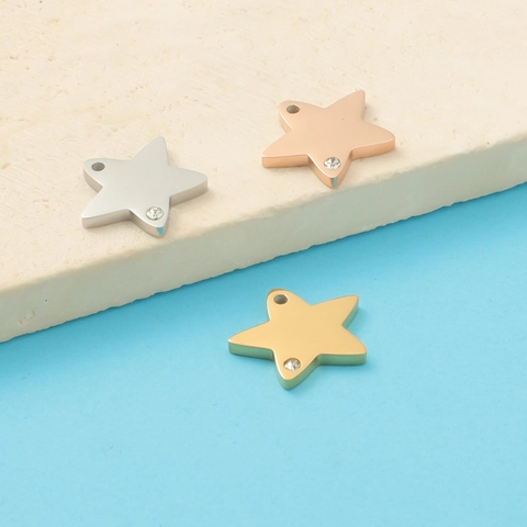 Mirror Polished Star Charms 304 Stainless Steel With Rhinestone For DIY Jewelry Making Necklace Bracelet Accessories