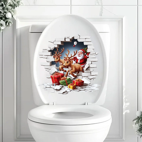 3D Weihnachten Toilettendeckel Aufkleber Weihnachtsmann Rentier PVC Abnehmbar Wasserdicht Badezimmer Dekoration Wandtattoo