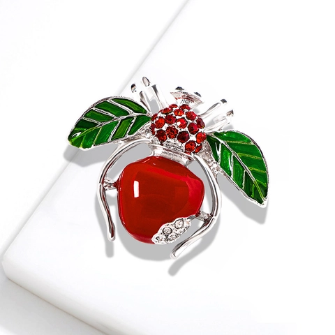 Vintage Insect Fruit Brooches Pins Alloy Enamel Rhinestone Watermelon Strawberry Lemon Bee For Suit Bags Unisex Jewelry