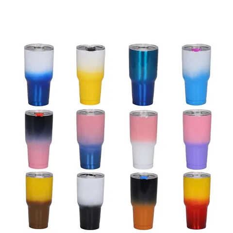 Stainless Steel Vacuum Insulated Tumbler Gradient Color Double Wall Travel Mug With Leakproof Lid Portable Outdoor Car Cup