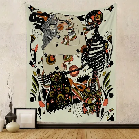 Bohemian Wandteppich Wandbehang Polyester Stoff Psychedelische Kunst Ästhetik Schlafzimmer Wohnzimmer Deko Rechteck
