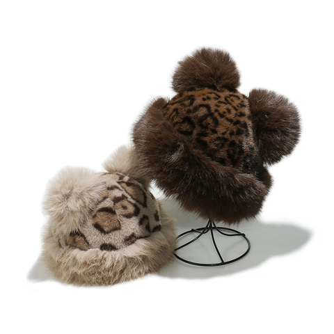 Damen Winter Kunstpelz Leopardenmuster Anglerhut Warm Winddicht Plüsch Mongolische Mütze Mit Bärenohren Lässige Pelzige Mütze