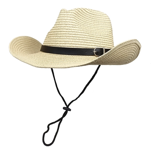 Chapeau De Cowboy En Paille Respirant Protection Solaire Extérieur Plage Voyage Style Jazz Avec Boucle Pour Hommes Femmes