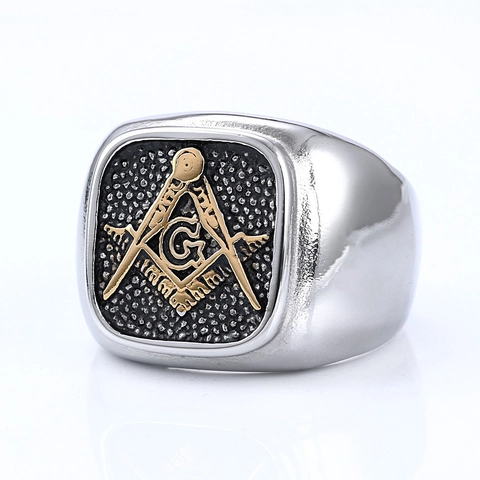Men Masonic Signet Ring Stainless Steel Retro Freemasonry Symbol G Square Compasses Punk Vintage Biker Jewelry