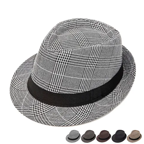 Plaid Fedora Hat Cotton Polyester Breathable Sun Protection British Retro Jazz Gentleman Style Casual Outdoors Accessory