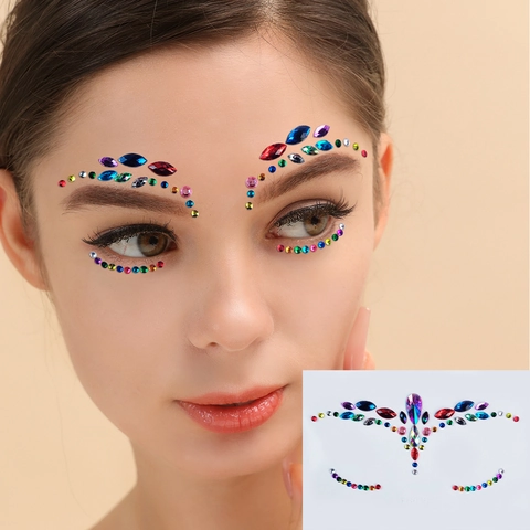 Face Gems Sticker Rainbow Colorful Acrylic Rhinestones Self Adhesive For Festival Party Masquerade Rave Eye Makeup