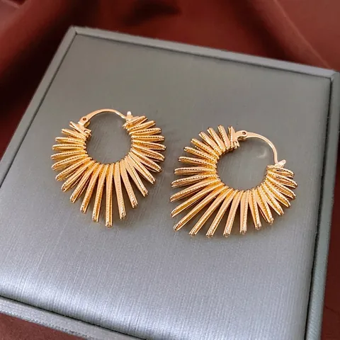 Sunburst Radial Linie Herzform Creolen Kupfer Geometrisch Übertrieben Westliche Mode Trendiger Nischenschmuck Für Damen