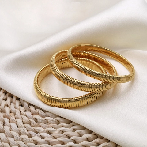 Flexible Tubogas Bangle Bracelet Stainless Steel Elastic Spiral Snake Bone Texture Striped Trendy Hip Hop Minimalist Jewelry