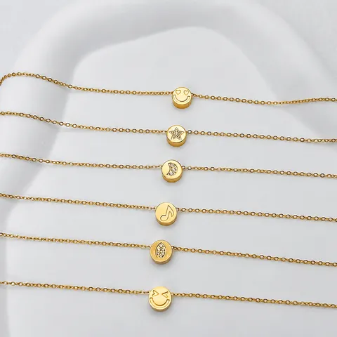 Pulsera de Acero Inoxidable con Cara Sonriente para Mujer Moda Coreana Minimalista Corazón Estrella Strass Pulsera con Dije de Colgante