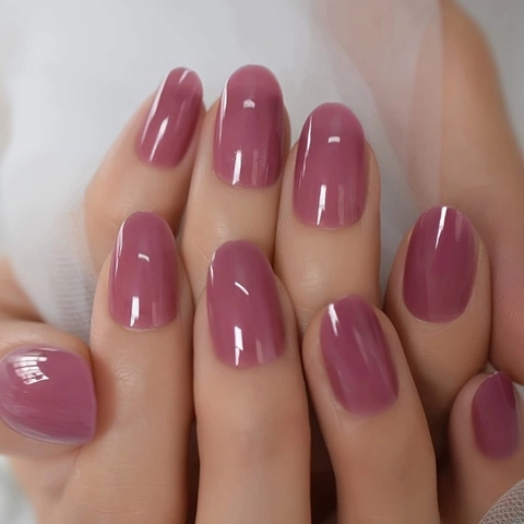 Press On Nails Glossy Solid Jelly Pink Short Oval Shape Detachable Full Cover Artificial Fingernails For Women