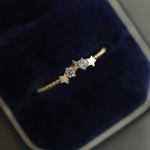 Anello Stella in Argento Sterling 925 per Donna Intarsiato con Strass Anello Sottile Dito Moda Placcato Oro Argento Gioielli Regalo