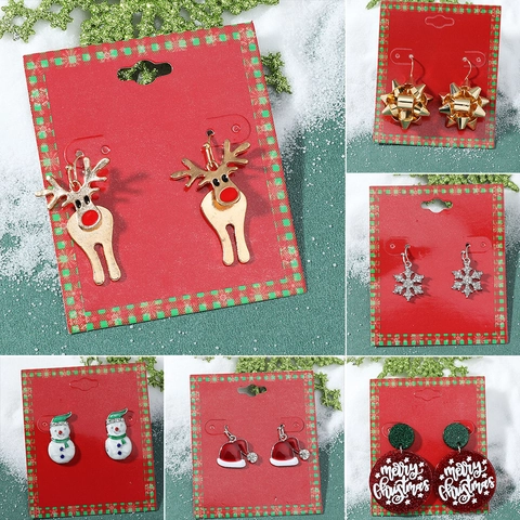 Cartoon Christmas Enamel Earrings For Women Alloy Snowflake Reindeer Snowman Tree Bells Festive Stud Earrings Holiday Jewelry