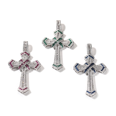 Collana Con Ciondolo A Croce Hip Hop In Ottone Con Zirconia AAA Iced Out Micro Pavé Stile Streetwear Da Uomo Catena A Corda