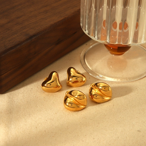 Geometric Heart And Coffee Bean Stud Earrings 18K Gold Plated Stainless Steel Minimalist Fashion Jewelry For Women