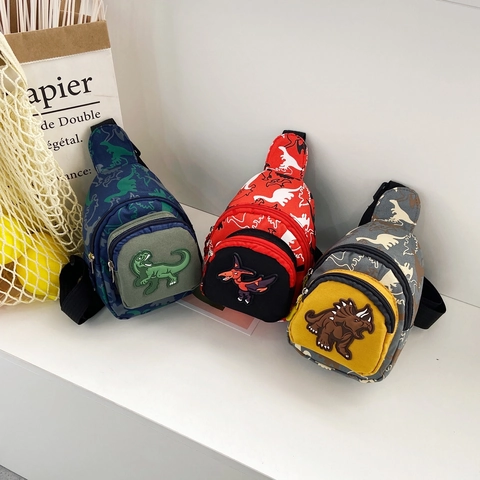 Kids Dinosaur Chest Bag Canvas Cartoon Crossbody Backpack For Boys Girls Toddler Outdoor Travel