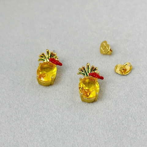 Orecchini a Bottone Pastorali Carini a Forma di Ananas Con Perno in Argento Sterling 925 Giallo Strass Rame Orecchini per Donna Gioielli Regalo