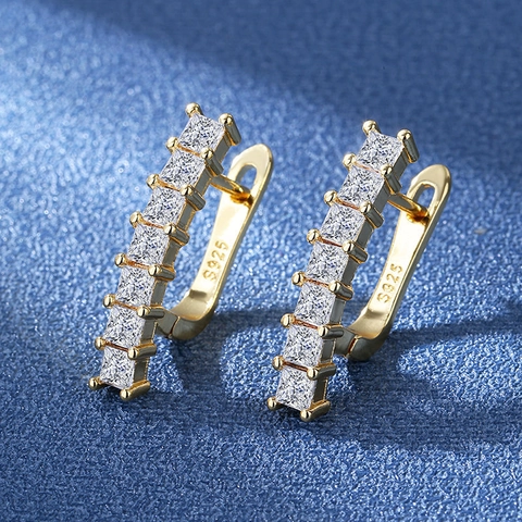 Korean Style Square Rhinestone Huggie Hoop Earrings For Women Copper Jewelry With 925 Sterling Silver Post Gold Plated